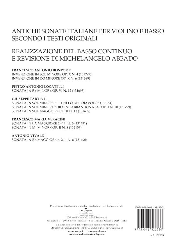 Sonate Per Violino E Basso Op. Ii: N.8 In Mi Min. - housle a klavír